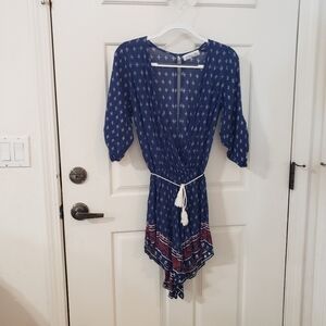 Faithfull the Brand Blue, Red and White Patterned Romper